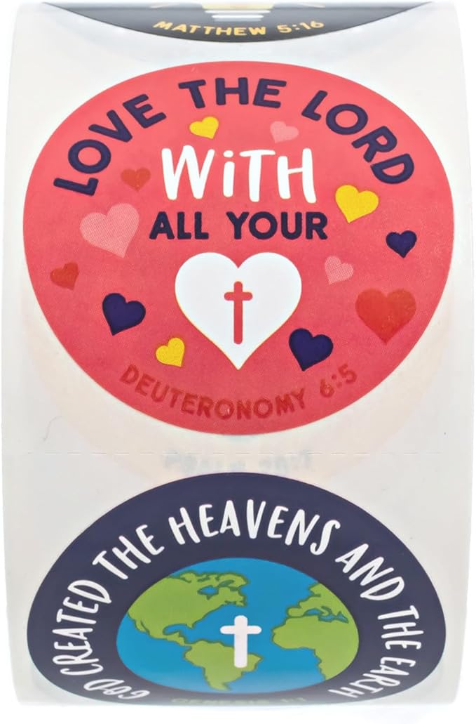 Christian Inspired Stickers / 500 Motivational Religious Worksheet Juvenile Rewards / 8 Alternating Encouraging Catholic Lutheran Phrase Designs / 1.5" Biblical Labels for Church Sunday School