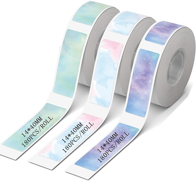 3 Rolls Compatible with D30/P11/HP1 Label Tapes, 14 x 40 mm, Prints barcodes, Names, Prices, Ideal for Home, School, and Office use (180 Labels/roll) (Starlight)