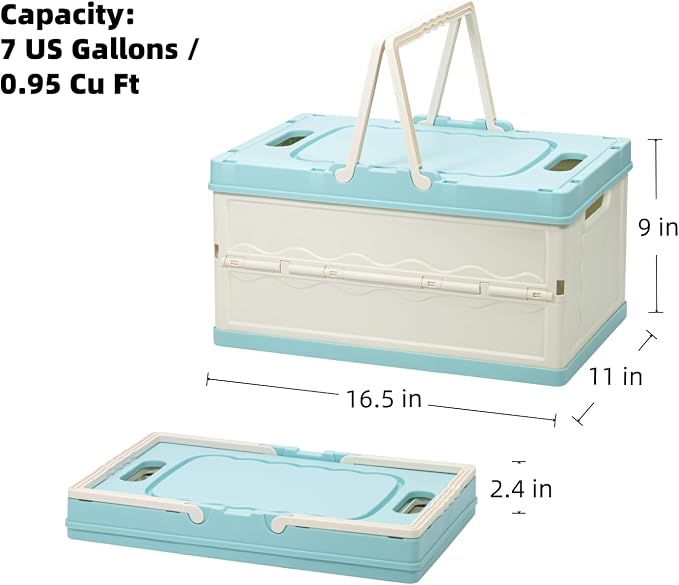 BEANGEL Collapsible Storage Crate with Lid and Handle, Foldable Plastic Bin, 7 Gallon, 16.5x11x9 in, for Home, Kitchen, Pantry, and Picnic