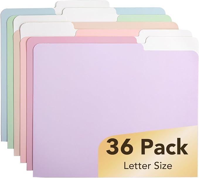 Mr. Pen- Poly File Folders with Tabs, 1/3 Cut Tab, 36 Pack, Letter Size, Morandi Colors, Plastic File Folders Letter Size (8.5 x 11 inches) for Office, School, Business, Documents Files Paper