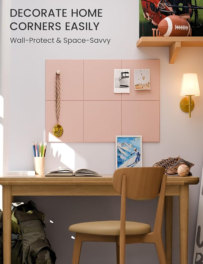 Fluxynara Felt Bulletin Board Tiles -28"x18" Cork Board Alternative for Office Decor, Push Pin Board Wall Organizer 6-Pack - Pink