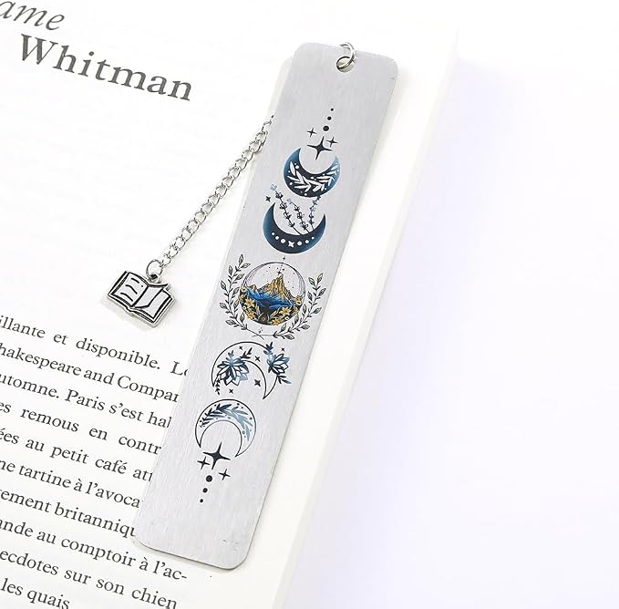 Stainless Steel Acotar Bookmark with Tassel, Acotar Inspirational Creative Moon Mountains Text Book Marks for Reading Women Men Collection, Books Accessories (Silver 1 Side Style 1)