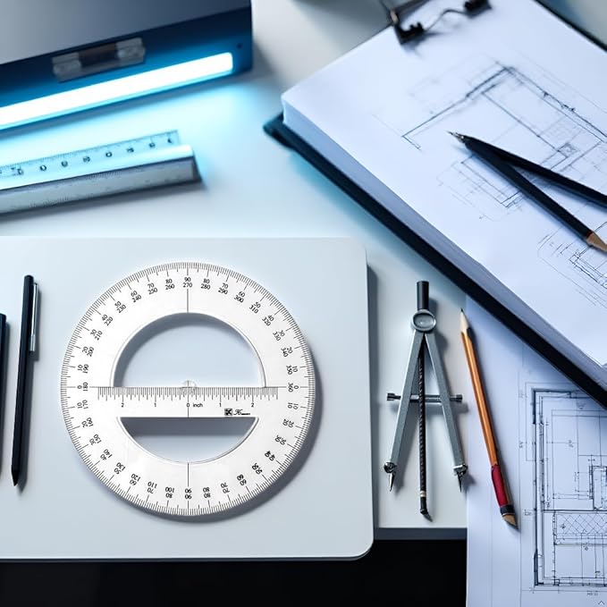 White 360 Degree Protractor Round Ruler Gauge Angular Drafting Tools Circle Protractor for School Education Office Classroom 6 Inch, Protractors, Writing and Correction Supplies, Protractors