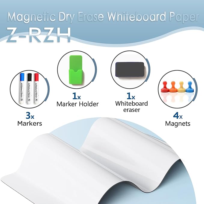 Magnetic Dry Erase Board Paper，16" x 32"Self-Adhesive Whiteboard for Walls， Ideal for Office, Home and School, Perfect for Bulletin, to-Do Lists and Kids' Graffiti Wall