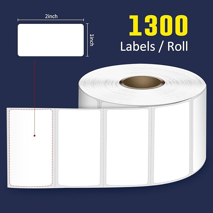 L LIKED 2" x 1" Direct Thermal Labels, Permanent Adhesive Barcode Adress Labels & Compatible with Rollo, Zebra and Other Desktop Printers (12 Rolls, 15600 Labels)