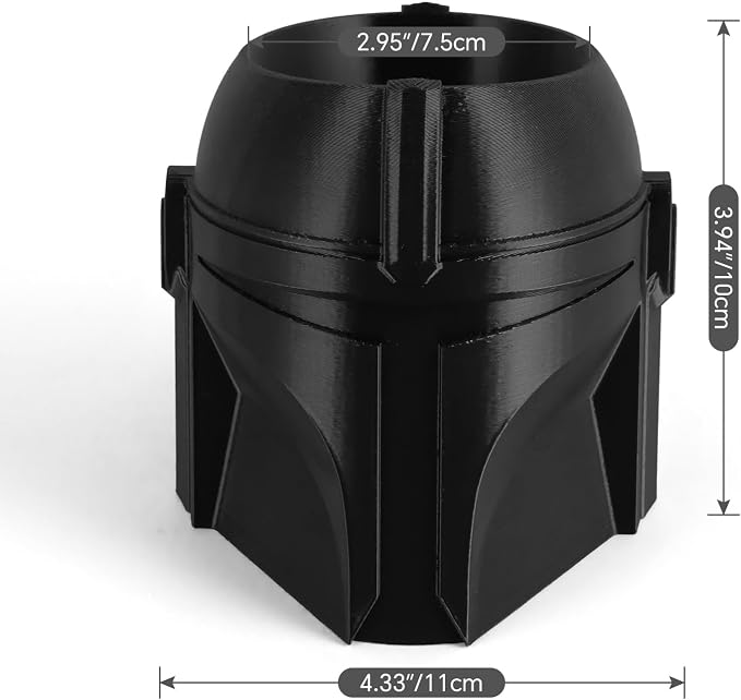 Cool Helmet Pen Holder, Armor Figurine Pencil Holder for Office Desk Decor, 3D Printed, Grey, Durable and Fun Gift Idea