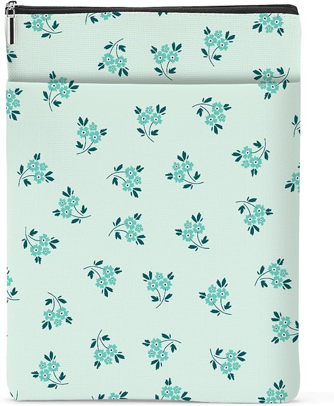 Book Sleeve Book Lovers Gifts Waterproof Books Pouch Protector Cover Reading Accessories Gifts for Women Girls Bookworm Mom Reader Librarian Birthday Graduation Christmas, Aesthetic Green Floral