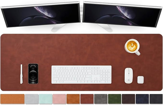 Distressed Leather Desk Mat - Non-Slip PU Desk Pad for Office and Home - Desk Organization and Accessories - Ideal for Large Mouse Pad and Desk Mats on Top of Desks(Mahogany,47.2"x 17")