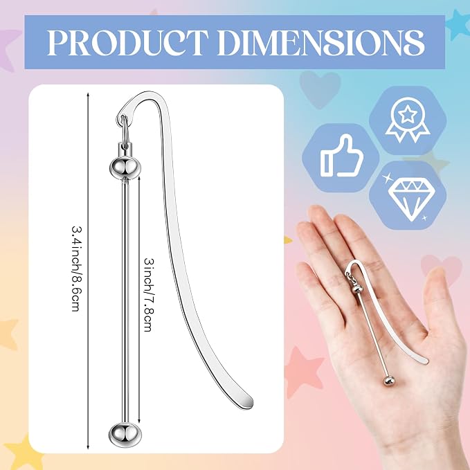 Dunzoom 8 Pcs Beadable Bookmarks DIY Metal Blank Bar Bookmark for Beads Modern Beaded Craft Jewelry Pendant Charm Gift for Book Lovers Student Teacher Office Supplies(Silver)