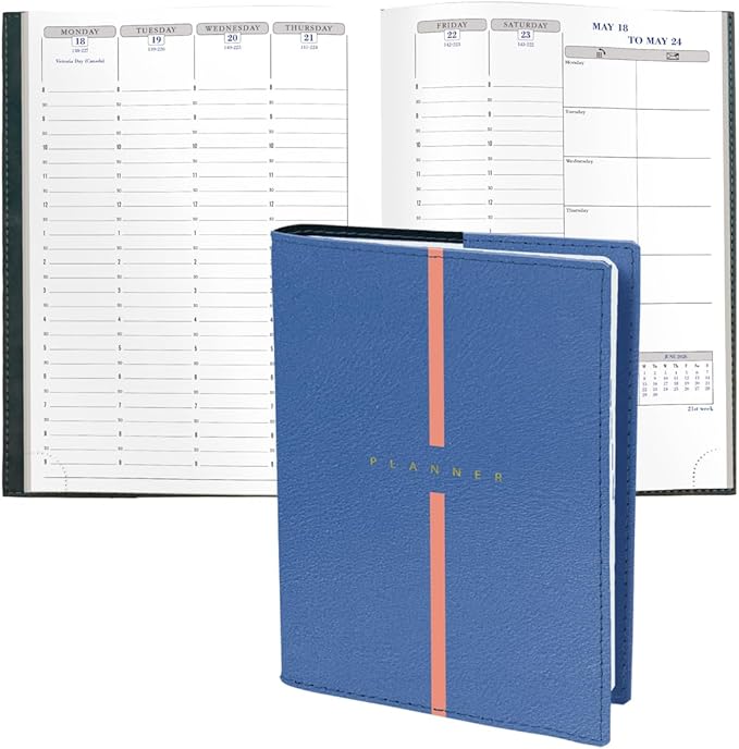 Exacompta 2026 Visual - Weekly/Monthly Planner - 12 Months, Jan. to Dec. - 6 x 8 1/4" - Grained Faux Leather Billy Blue Cover- Time Management Appointment Organizer