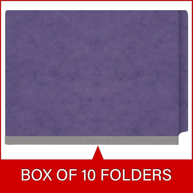 25 Pt. Pressboard Classification Folders, Full Cut End Tab, Letter Size, 1 Divider, Purple (Box of 10)