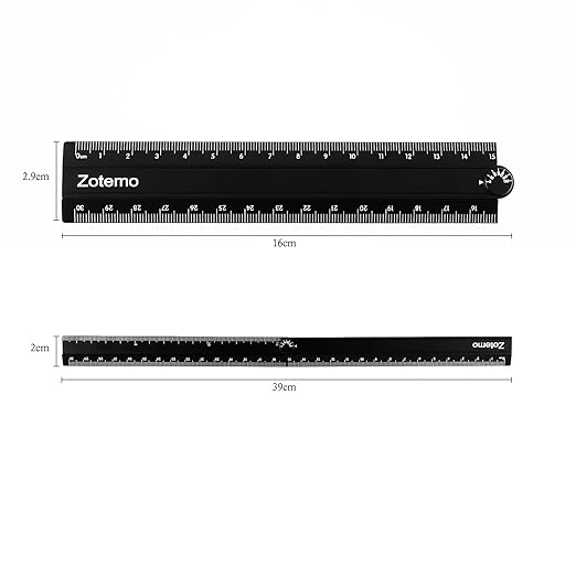 2-in-1 Foldable Metal Ruler & Protractor -15cm Compact to 30cm Extended, Precision Laser Etched Metric Scale, Aluminum Folding Small Ruler for Planner Journaling Drafting Drawing (Black)
