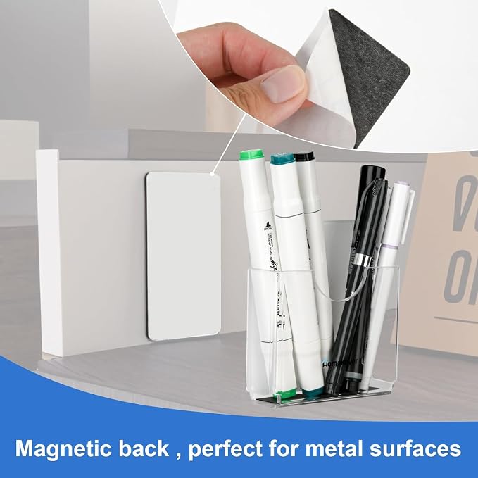 Homakover Office Supplies Magnetic Acrylic Pen Holder Organizer Cubicle Wall Mounted, Dry Erase Marker Pocket Storage Holder for Whiteboards Refrigerator (Clear)