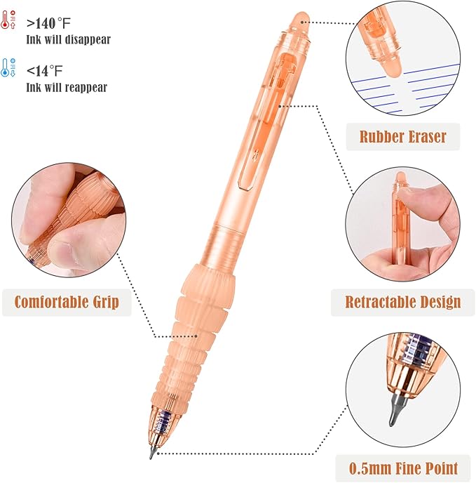 BAYTORY 5 Pcs Erasable Gel Pens, Fine Point 0.5mm Blue Ink Erasable Pen with 10 Refills, Comfort Grip Writing Pens with Erasers, for Office School & Home Supplies (Blue Ink)