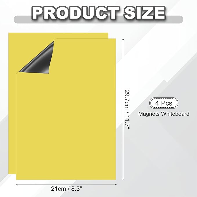 PATIKIL Dry Erase Board, A4 4 Pack Magnets Whiteboard Fridge Calendar to Do List Magnetic Board Office Supplies for Home Kitchen Refrigerator Desk Wall, Yellow