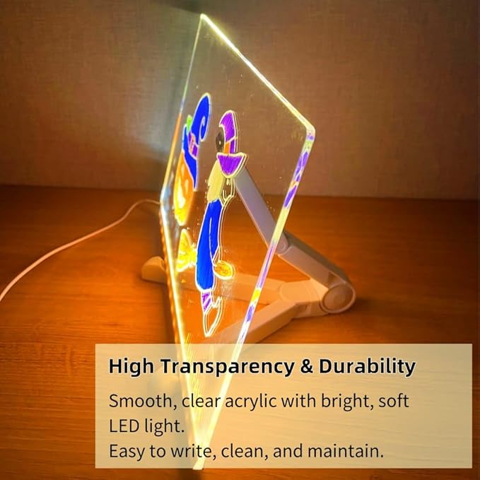 Acrylic Led Dry Erase Board - Creative Rewritable Message Board - Led Color Note Board - Light up Led Acrylic Message Board as a Glow Memo Board Note with 7 Pen - Free Eraser Easy to Clean(11.8*7.9in)