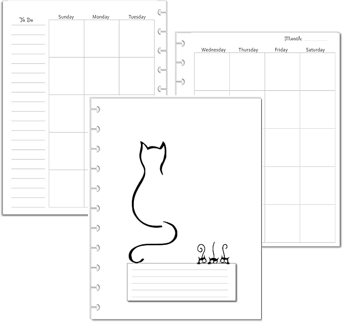 Undated Monthly Calendar Refills for Letter, Junior, Classic, Skinny, Mini size Discbound Planners Fİtts Happy Planners Levenger Circa TUL Staples Arc Notebook Office (11-Disc, 8.5"x11", Cat)