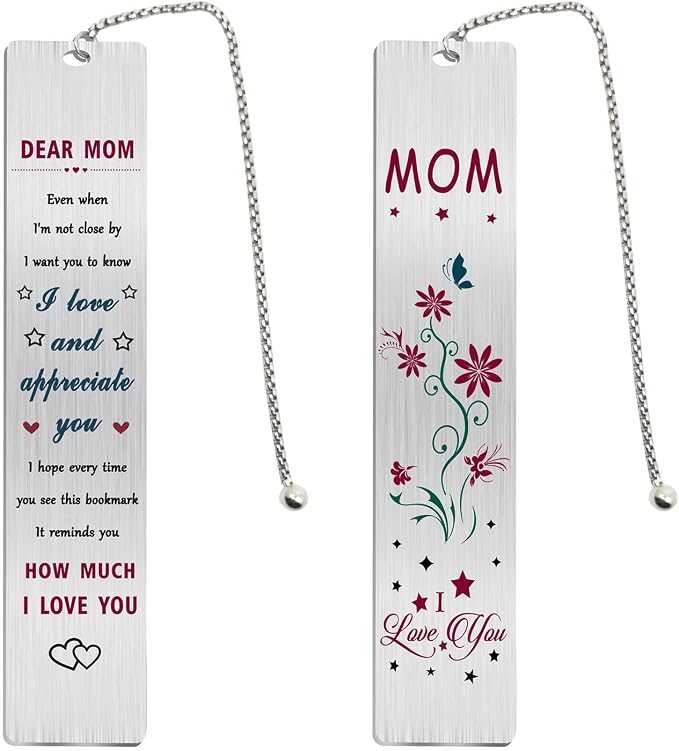 Jzxwan Bookmark Gifts for Mom, Happy Birthday Retirement Mom Bookmark, I Love My Mom Gifts from Daughter Son, Thank You Mother Present for Women