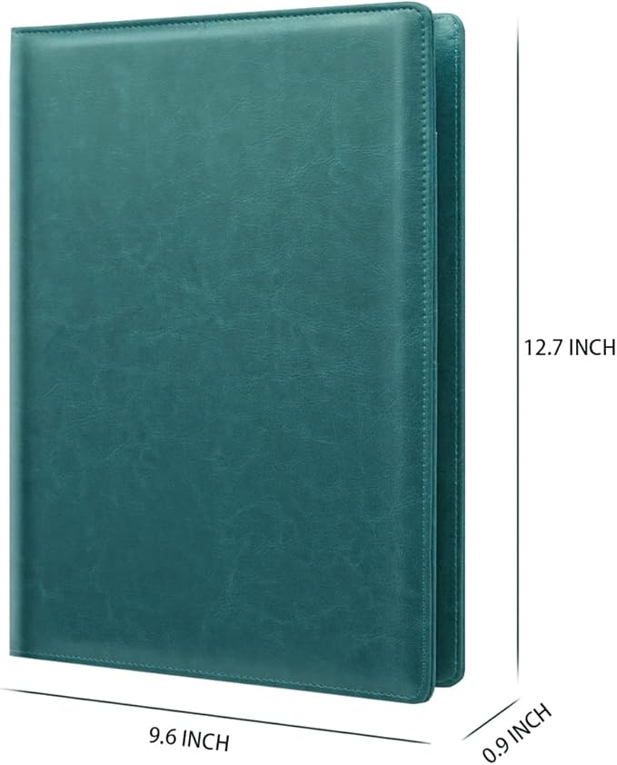 WAVEYU Padfolio Business/Resume Portfolio Folder, Leather Interview Portfolio Business Portfolio Portfolio Organizer with Legal Pad Folder Clipboard,Interview Folder for Men/Women, Dark Green
