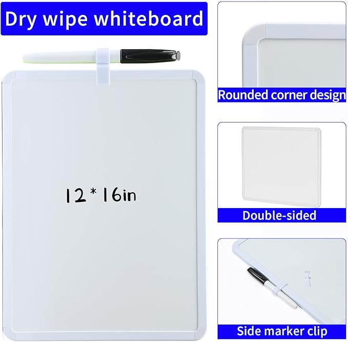 MXG Small White Board Dry Erase, 12x16 Inch Portable Double Sided Whiteboard for Wall, Fridge, Desk, Mini Dry Erase Board with Magnets, Marker & Eraser, for Office, Home, School & Memo Board