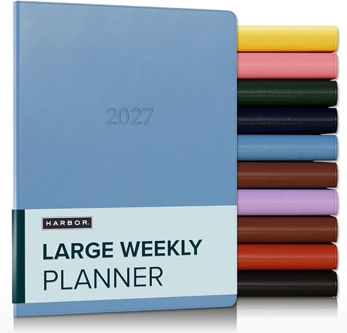 Harbor Large Weekly Monthly Planner 2027, Calendar Planner & Notebook - Durable Faux Leather, 192 Pages, Softcover & Book Bound - Cambridge Reef Blue - 9.75x7.5"