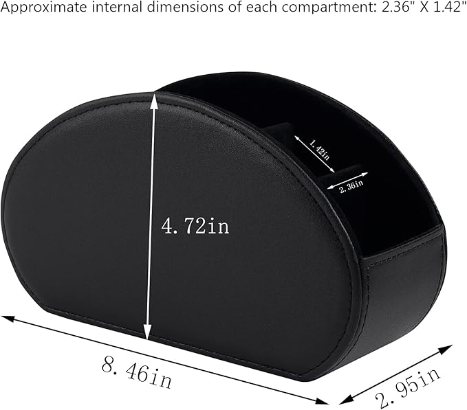 Tv Remote Holder Tray with 5 Compartments,PU Leather Remote Control Holder/Caddy Nightstand Decoration,Placed Media Remote Storage Box/Glasses/Makeup Brush/Office Products/Desktop Organizer (Black)