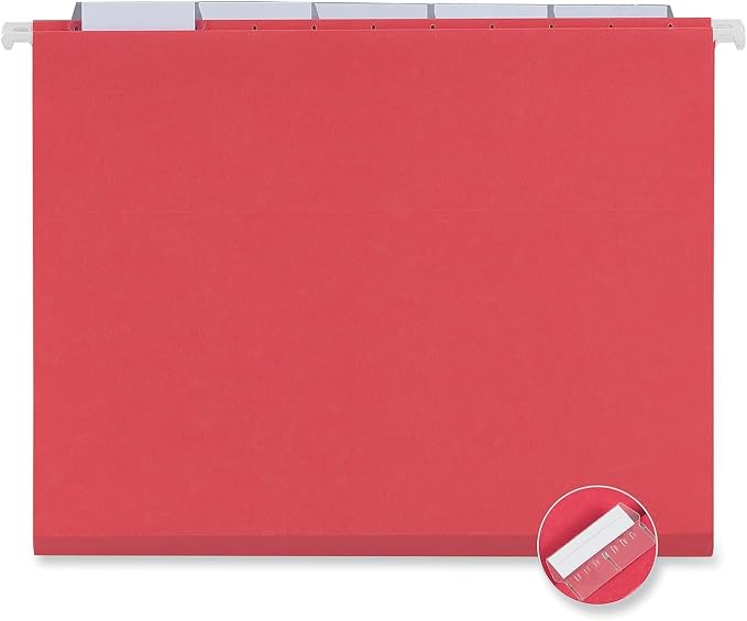 Universal Deluxe Bright Color Hanging File Folders, Letter Size, 1/5-Cut Tabs, Red, 25/Box
