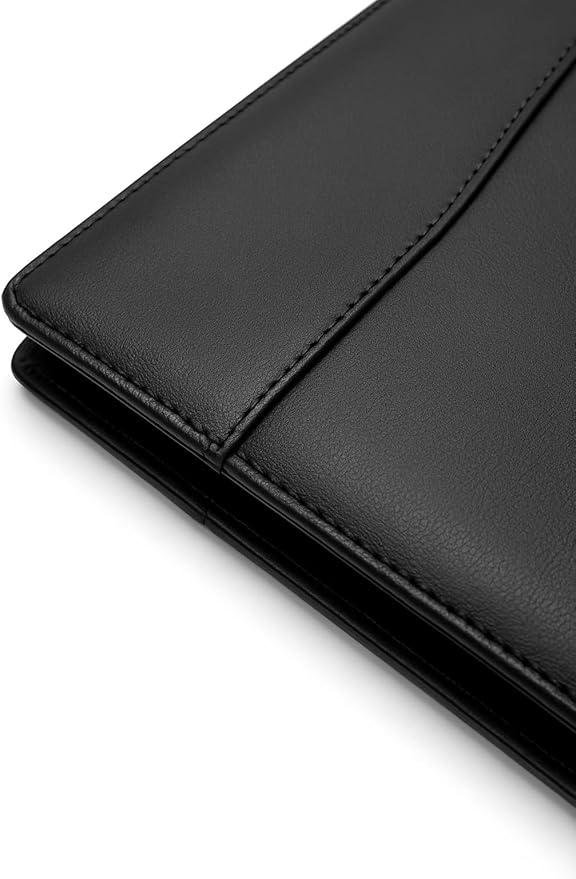 PU Leather Portfolio Folder with 30 Pages Paper Padfolio Business Organizer Document Planner Binder Storage Pocket for Legal Pad Holder Paperwork Phone Men Women (A5, Black)
