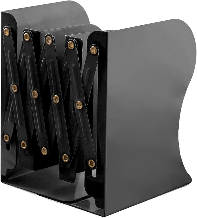 Adjustable Metal Bookends Heavy Duty for Shelves, 2 Dividers, Anti-Slip Design Expandable Book Ends for Desk, Office(Black, 19 inches Max)