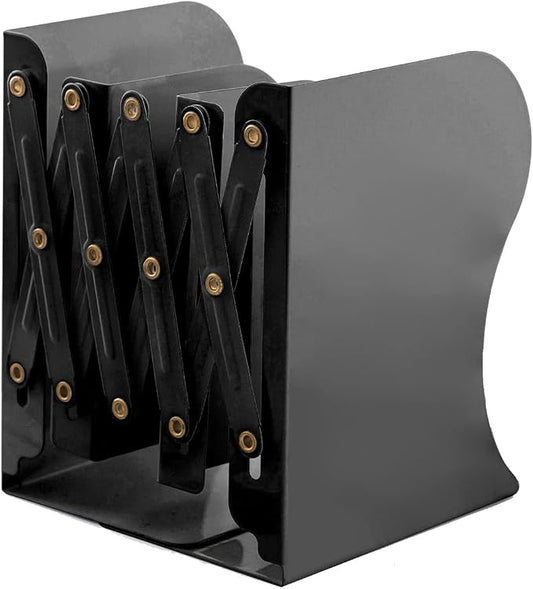 Adjustable Metal Bookends Heavy Duty for Shelves, 2 Dividers, Anti-Slip Design Expandable Book Ends for Desk, Office(Black, 19 inches Max)