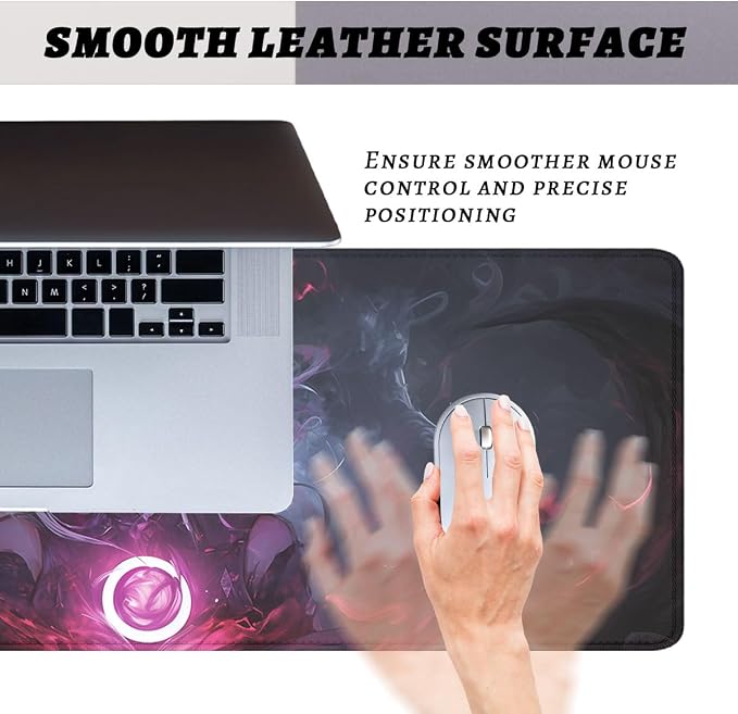 Dark Anime Desk Pad Mouse Pad White Hair Demon Girl Magic Extended Mousepad Mat with Stitched Edge Non-Slip Base Big Mousepad Office Computer Keyboard 31.5"x11.8"