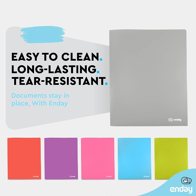 Folders with 2 Pockets Grey, Colored Plastic File School Folder Letter Size, Heavy Duty Poly Portfolio Folder with Two-Pockets, Also Available in Purple, Green, Red, Pink, and Blue, 1 Pc - By Enday
