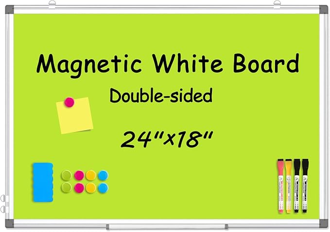 WALGLASS Magnetic Whiteboard 24"x18" Dry Erase White Board for Walls with Pen Tray, Aluminium Frame and Dry-Wipe Writing Surface for Drawing, Home, and Office (Green)