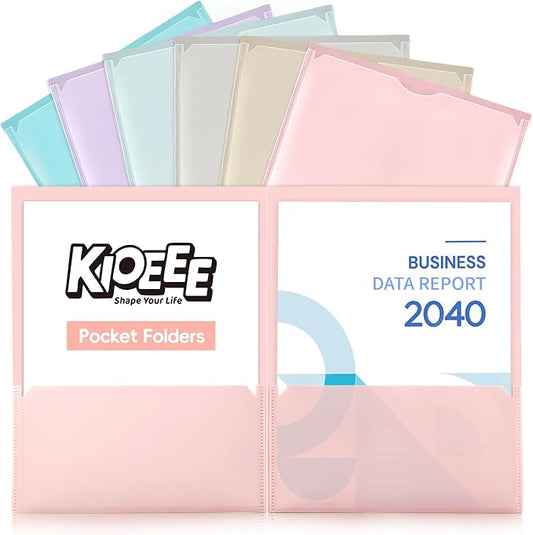 Plastic Folders with Clear Front Pocket (12 Pack) with 2 Pockets, Heavy Duty Letter Size Colored Plastic Folders for School Office，Letter Size Paper