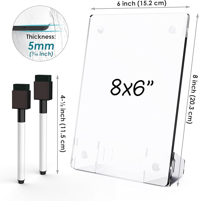 Frosted Acrylic White Board 8x6 Inches, Frameless Desktop Tablet Dry Erase Board with Flexible Magnetic Stand and Markers, Mini Whiteboard Desk Accessories for Home, Office, School