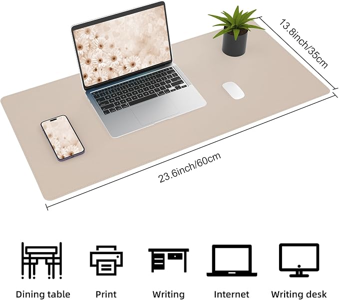 AFIING Cork Desk Mat, Beige, 23.6" x 13.8", Desk Pad Protector | Dual-Sided Natural Cork & PU Leather, Waterproof, Non-Slip, For Office, Home & Study
