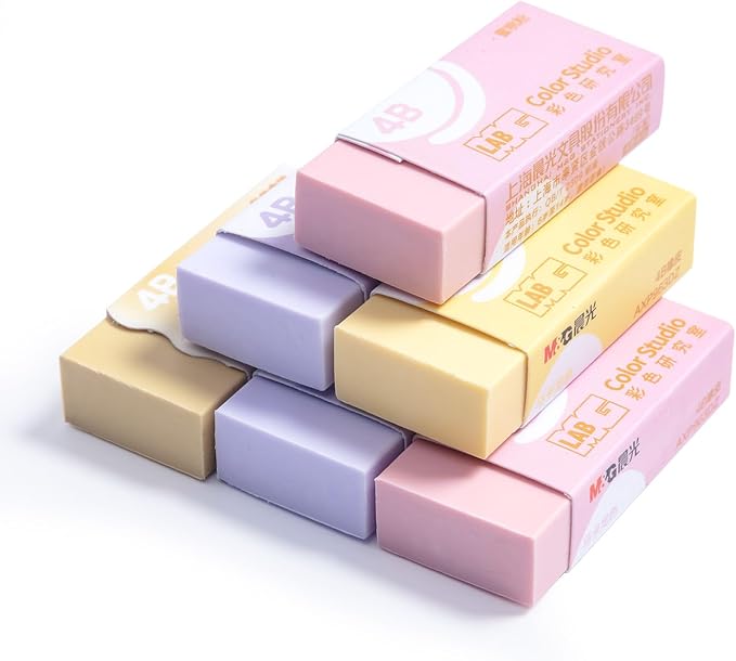 M&G 6 Pcs Pencil Erasers, Assort Color Rectangular Erasers, Writing Erasers for School Office, Art Erasers for Drawing (Macarons)