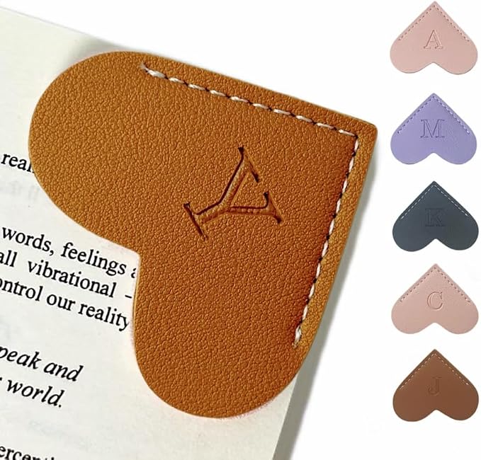 Personalized Leather Book Marks, Heart Bookmark, Unique Cute Handmade Letter Bookmarks Accessories for Reading Women, Teacher, Student, Book Lovers Book Mark Gifts (Brown, Y)