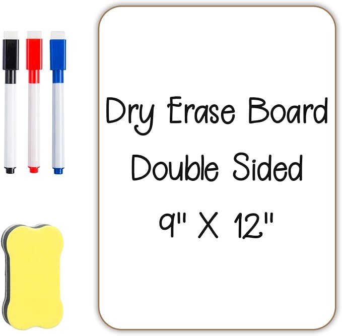 Small White Board Dry Erase Boards 9''x 12'', Mini Double Sided Portable Whiteboards with 3 Markers and 1 Eraser for Teachers Supplies Lapboards