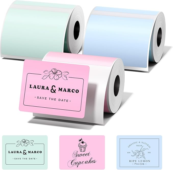 M110 Thermal Labels- 3 Rolls Square Labels Compatible with M110/M100/M220/M250 Label Printer,1.57"*1.18"(40x30 mm), 230 Labels/Roll, 3 Colors Thermal Paper for Logo, Thanks,Candle, Baking, Bottle