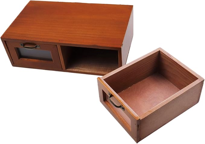 2-Drawer Desk Organizer Tabletop Storage Organization Box with Vintage Metal Label Drawer Pulls Office Supplies Storage & Desk Accessories