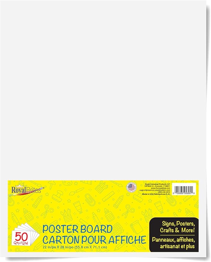 White Poster Board 22x28, Premium 2-Sided Board for School Projects, Arts & Crafts, Water & Fade Resistant for Signs & Presentations, 50 Count