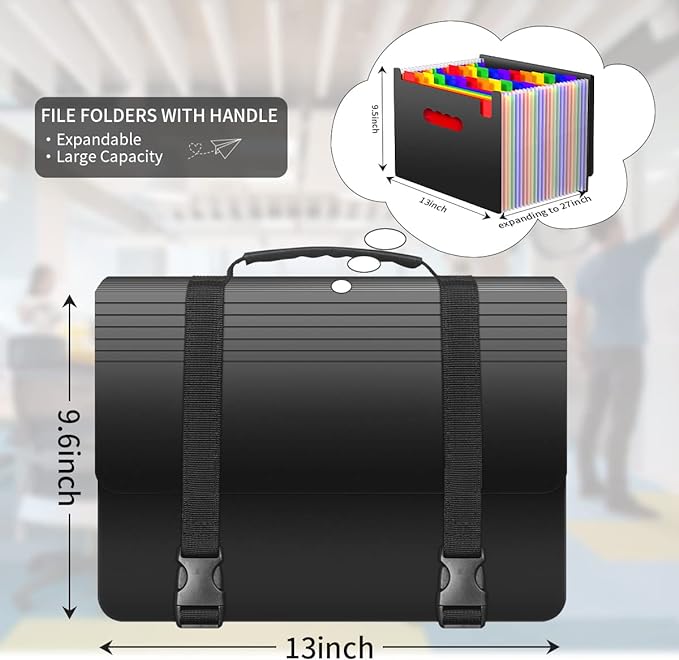 25 Pockets Accordion File Organizer Expanding File Folders with Handle,Fun Storage Portable Filing Box for Paperwork Documents Paper,A4/Letter Size
