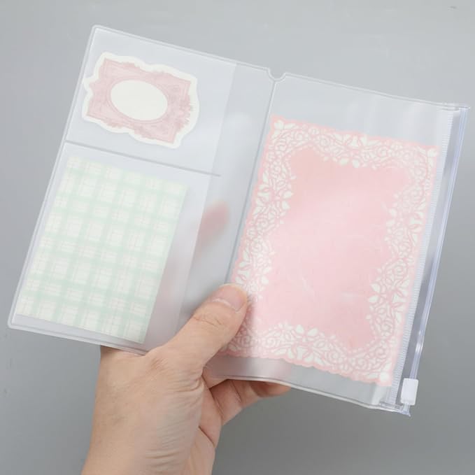 5PCS Travelers Notebook Insert, Transparent PVC Pocket Organizer, Travelers Notebook Accessories, Zippered Pouches with Elastic Bands, Storage Inserts for Cards, Notes, Money