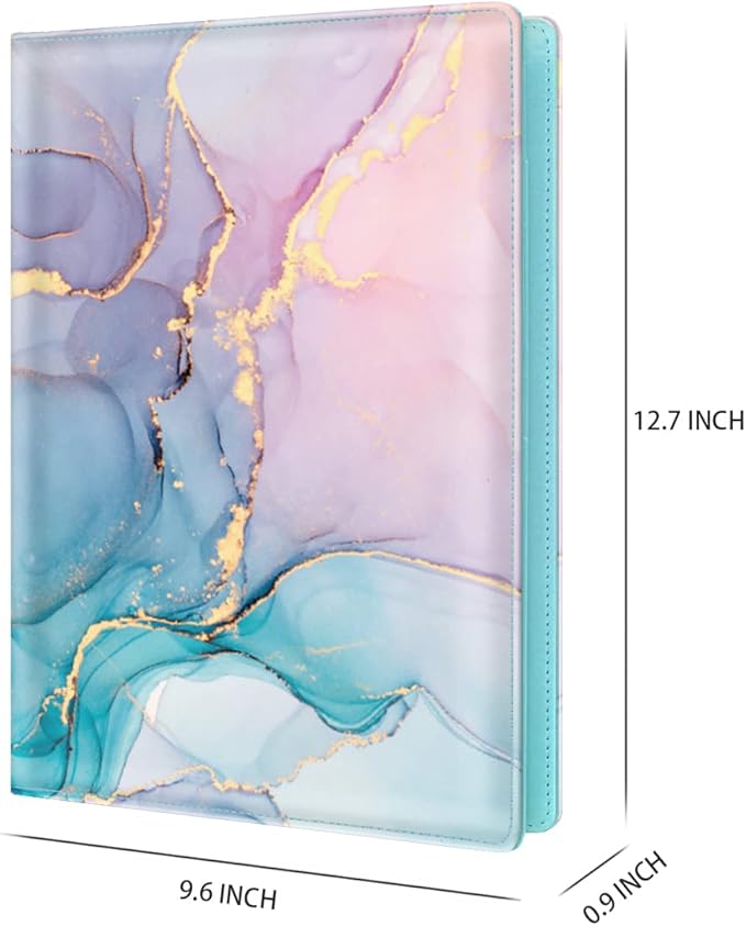 WAVEYU Padfolio Clipboard Folder Portfolio, Marble Leather Storage Clipboard with Cover for Legal Pad Holder Letter Size A4 Writing Pad for Conference Organizer Document Sleeve, Colorful Marble
