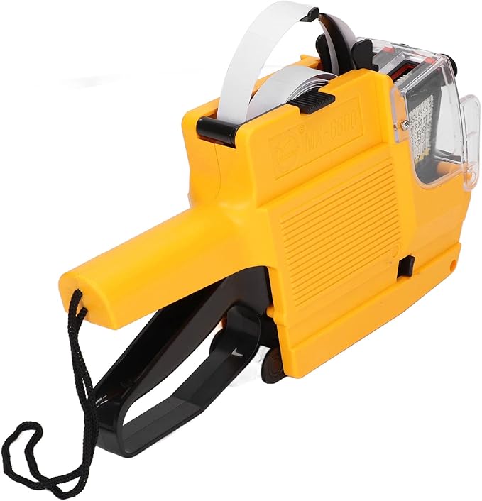 Price Tag Gun, 10 Digits 2 Lines Labeler Marker Attacher Tool for Office Retail Store 2 Row Price Tag Gun Kit with Label Stickers and Ink Rolls (Yellow)
