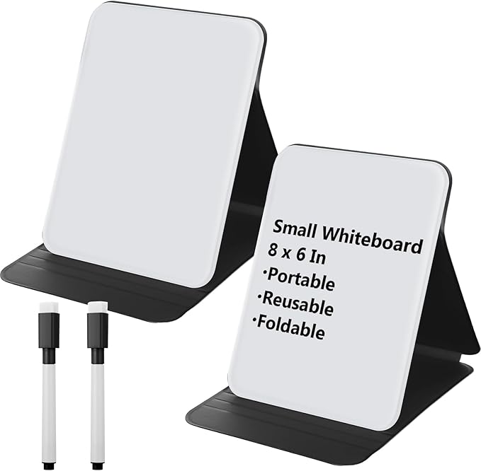 Dunzoom 2 Pcs Small Glass Desktop Whiteboard with Reversable Stand 8 x 6 Inch Mini Dry Erase White Board Easel with 2 Markers Reusable Desk Notepad for Home Office School Supplies (Black)