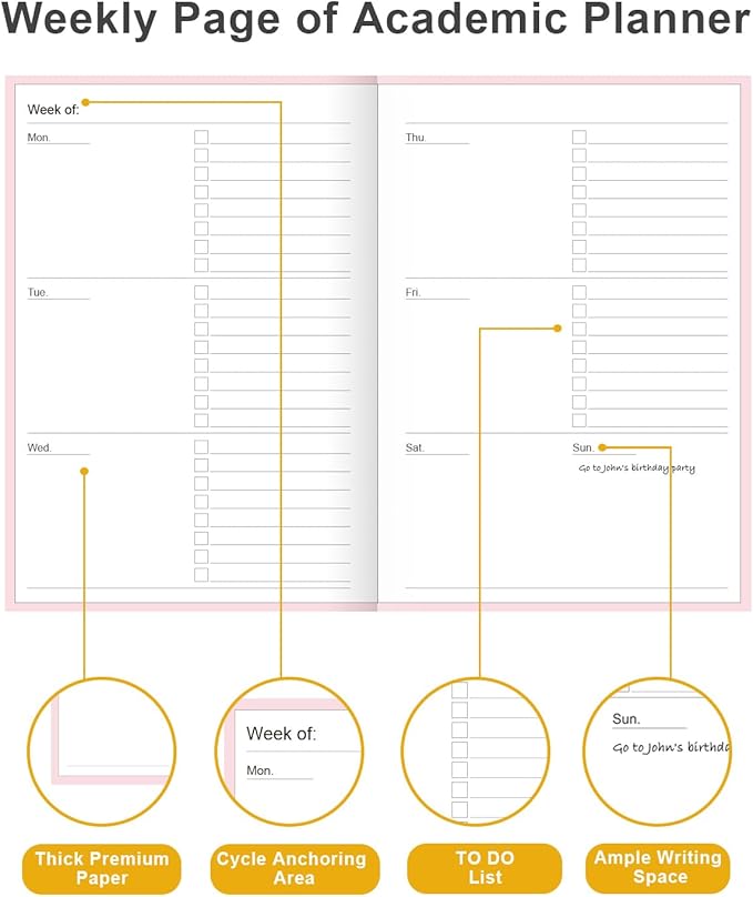 Academic Planner for 2026-2027 or Anytime – 5.8" x 8.5" Undated Weekly Student Planner For Homeschool, High School, College & Nursing Students, 200 Pages, Pink