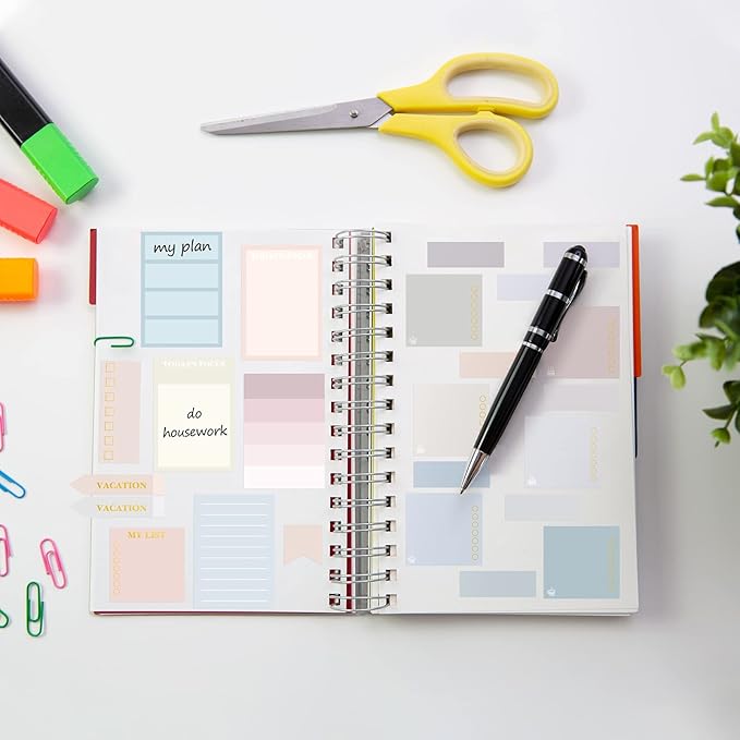24 Sheets Pastel Functional Planner Stickers with Elbow Tweezer Mixed Metallic Functional and Elegant Stickers for Planners Notebooks Budgeting(Lovely Color)