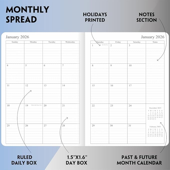 2026 Planner - Weekly and Monthly Planner, Jan 2026 - Dec 2026, Vegan Leather Cover, Elastic Closure, 8.5"x11", Teal